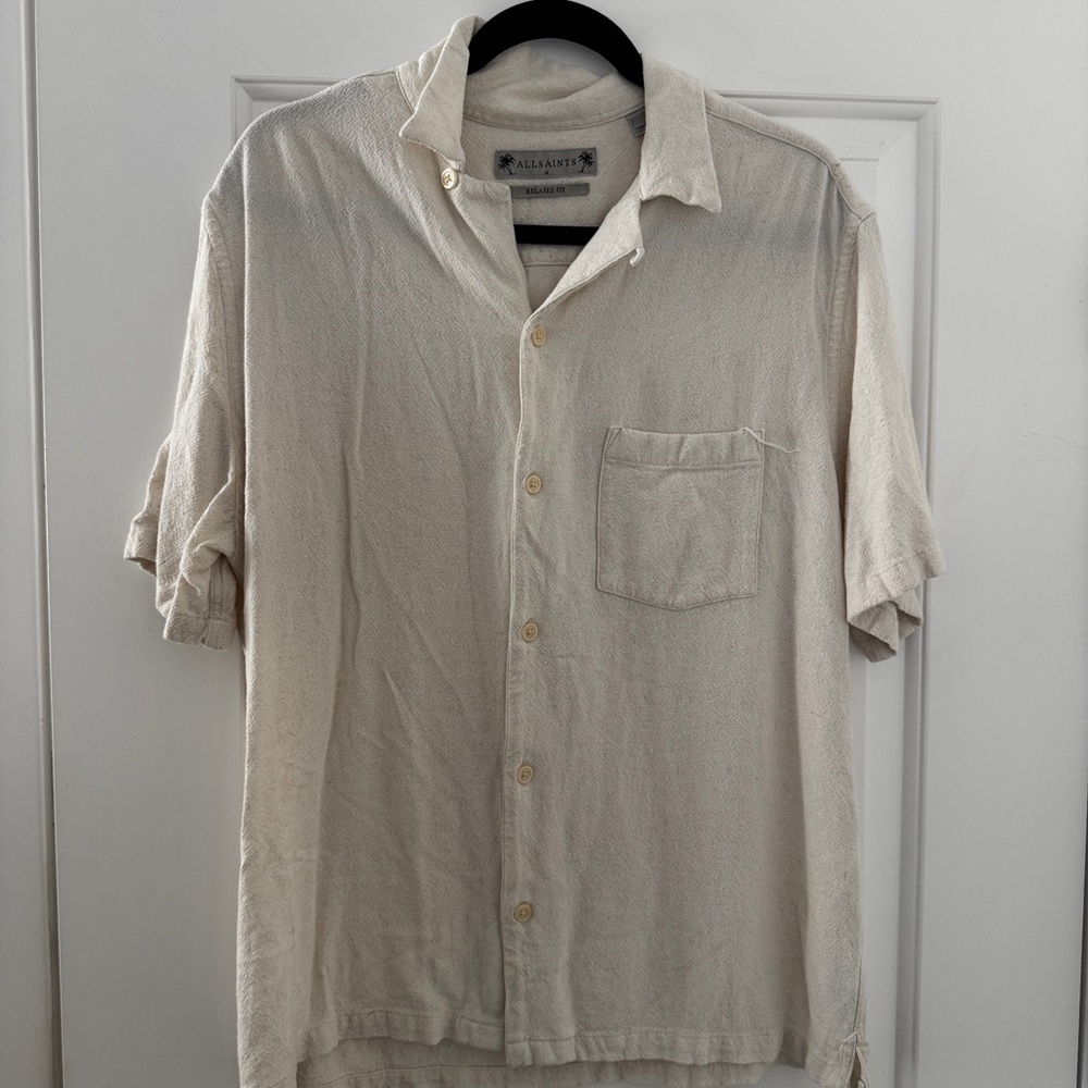 All Saints Cream Short Sleeve Button-Down Shirt